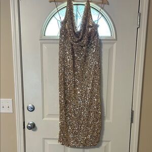 Fashion Nova Gold Sequin Backless Dress